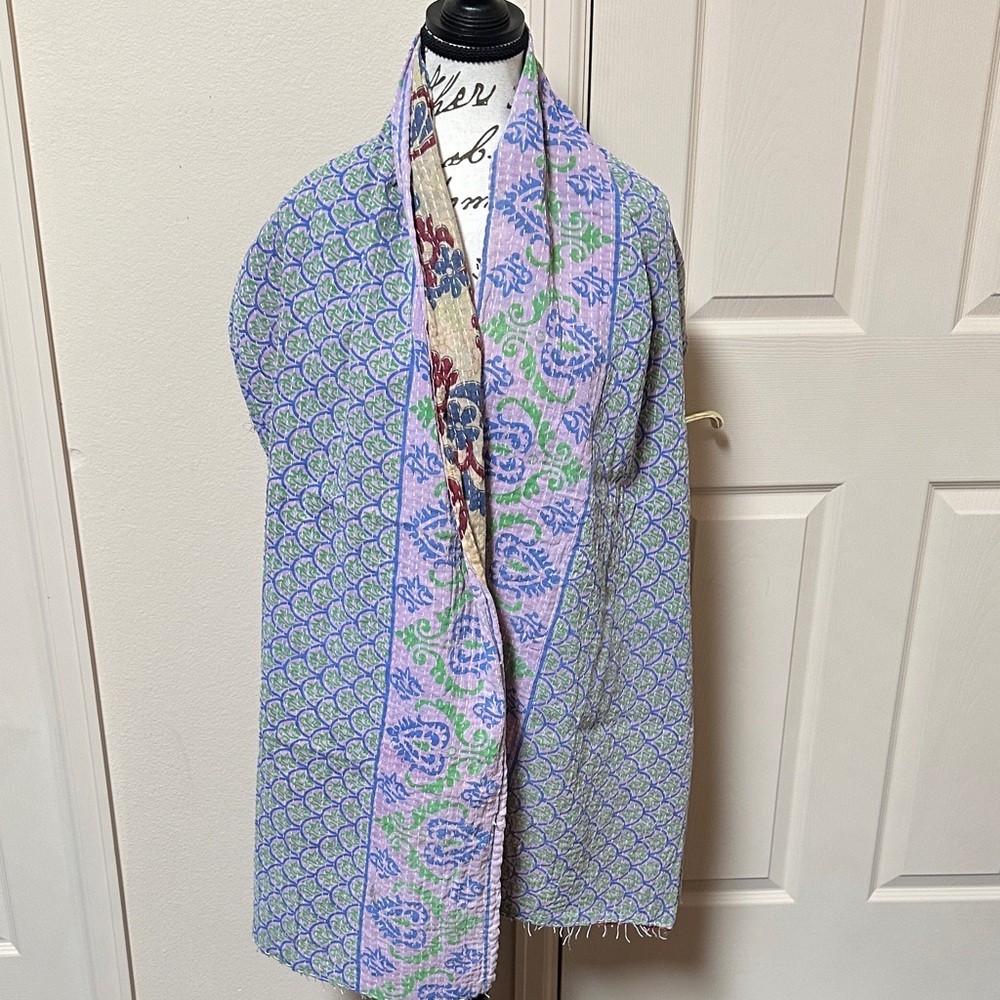 Multicolor Patterned Kantha Wrap Scarf - image 2
